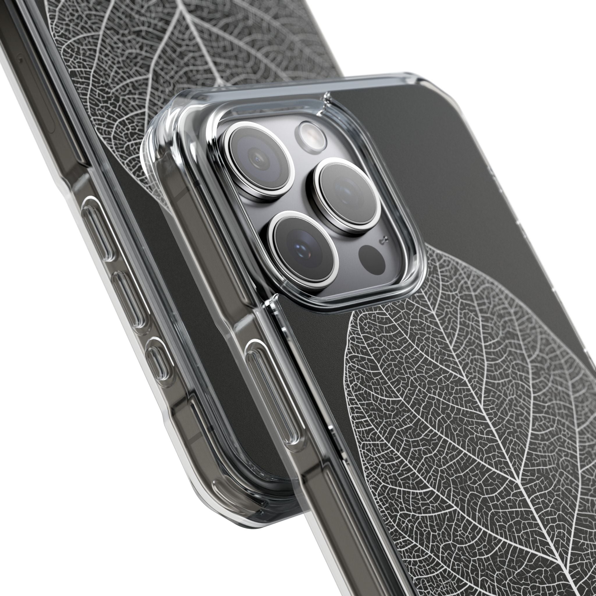 Black Impact MagSafe Phone Case for iPhone - Bleached Leaf Lattice