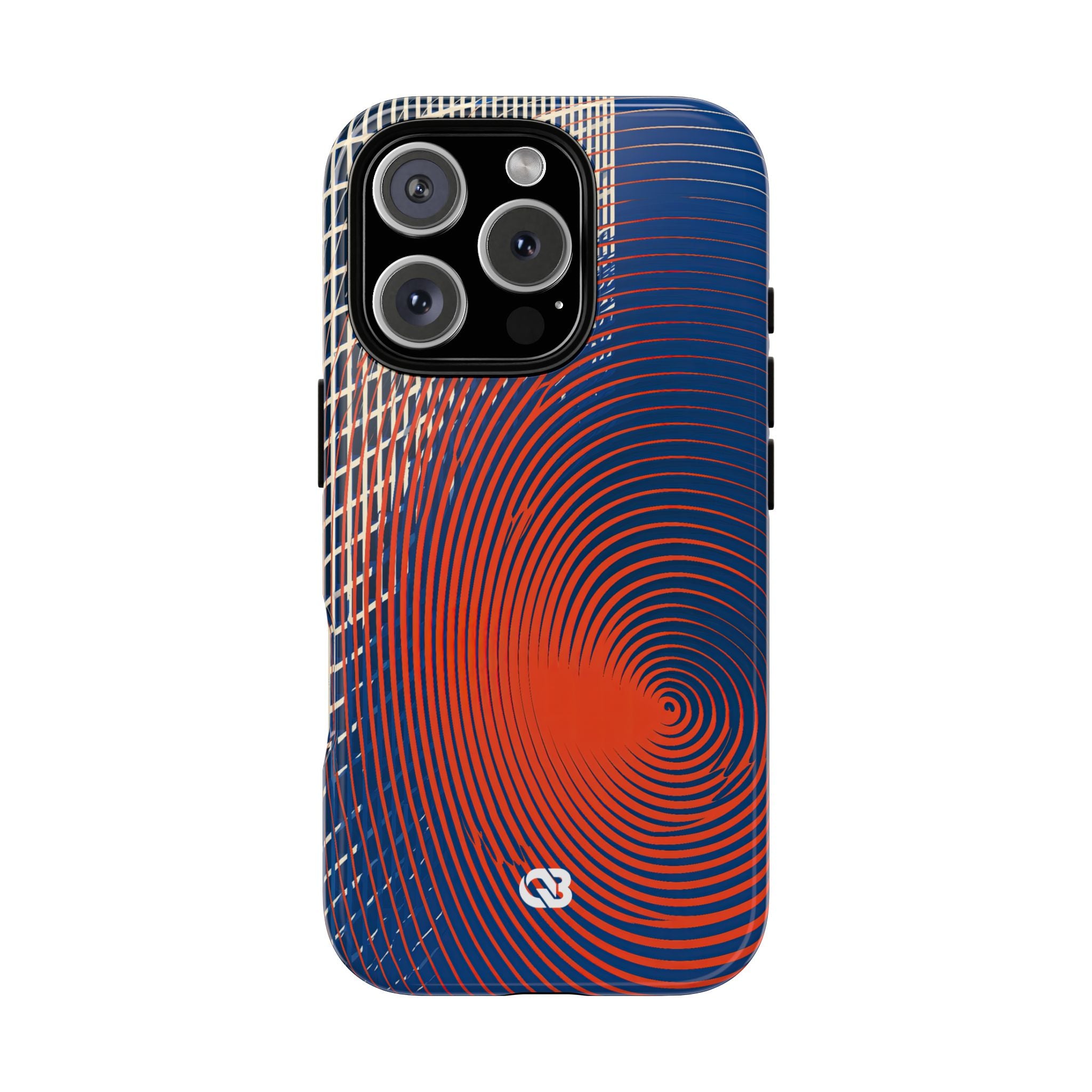Blue Tough Phone Case for iPhone - Orange Orbit Grid