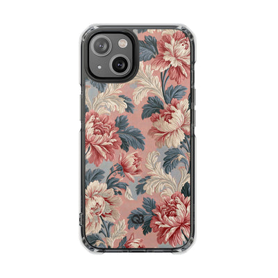 Blush Peony Jacquard · Clear Impact Magnetic Phone Case for iPhone ·  Pink