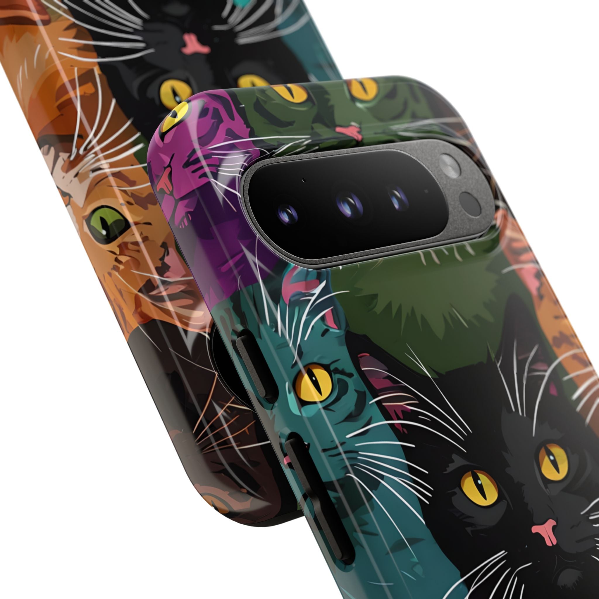 Teal Cat Grid Google Pixel 9 Pro Case - Tough