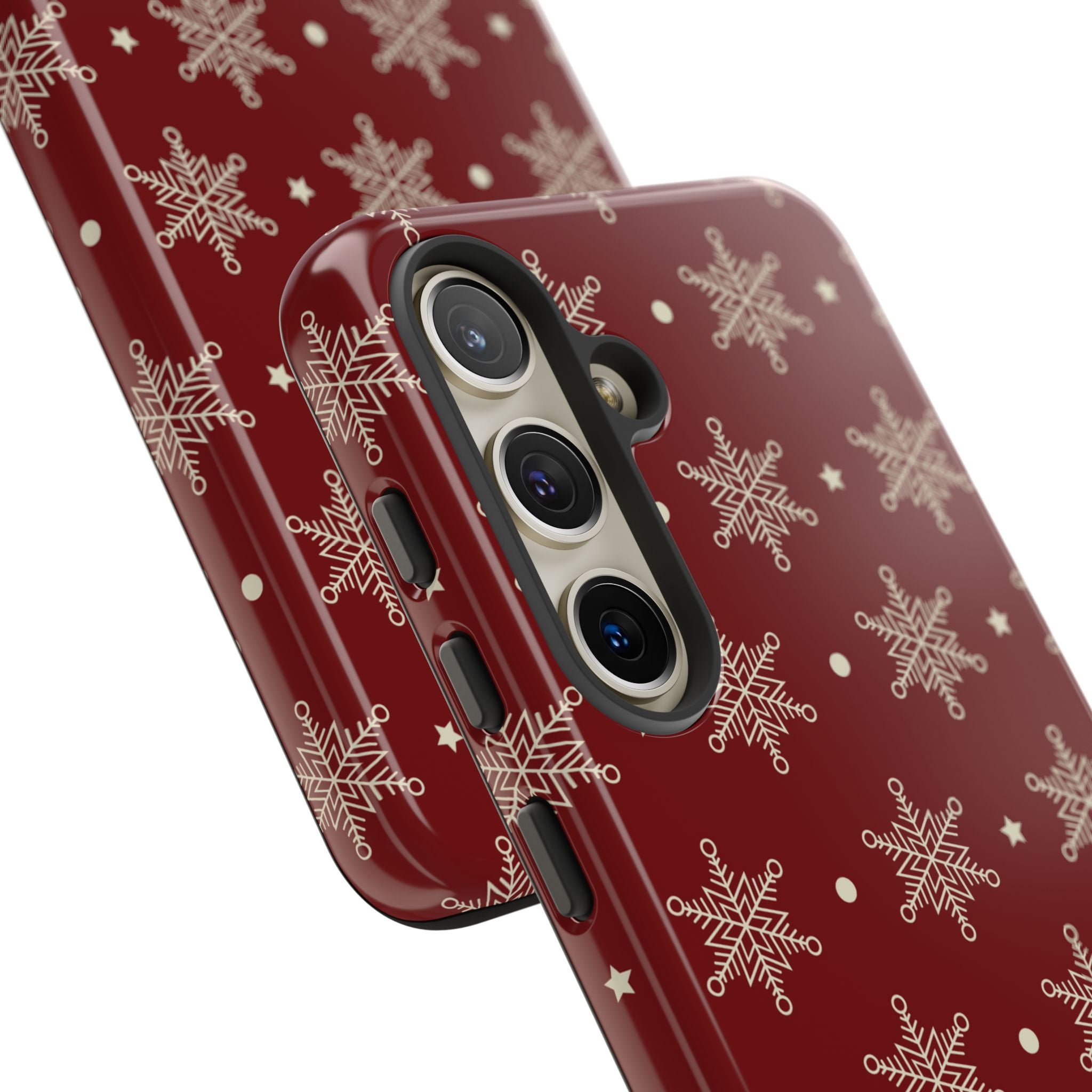 Cream Snowflake Crimson Samsung S24 Case - Tough