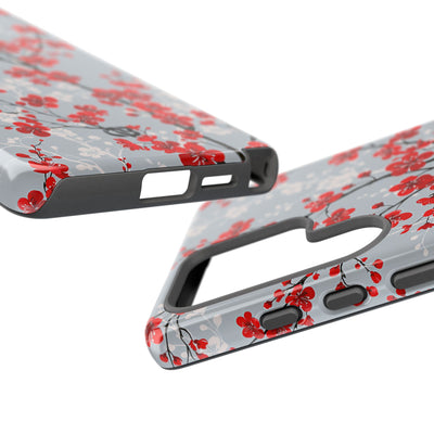 Grey Tough Phone Case for Samsung - Crimson Sakura Slate