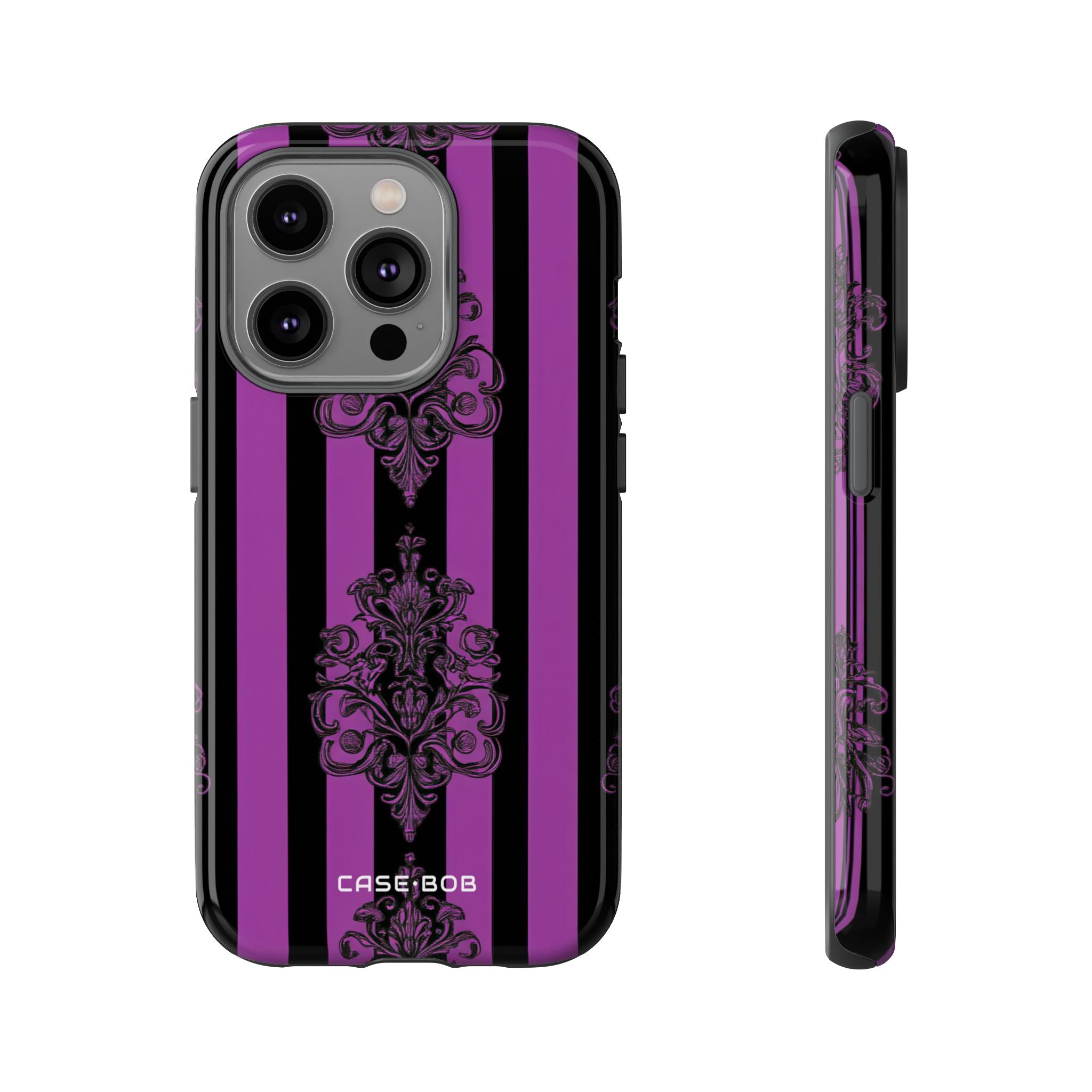Damask Elegance Purple iPhone 14 Pro - Kova suojakotelo