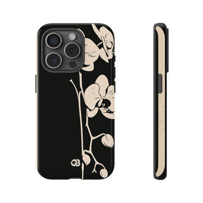 Black Tough Phone Case for iPhone - Obsidian Bone Orchid