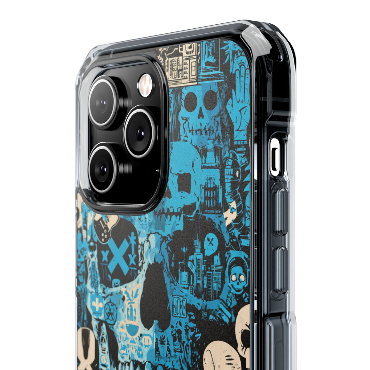 Electric Skull Graffiti · Clear Impact Magnetic Phone Case for iPhone · Blue