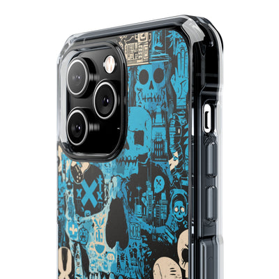 Electric Skull Graffiti · Clear Impact Magnetic Phone Case for iPhone · Blue