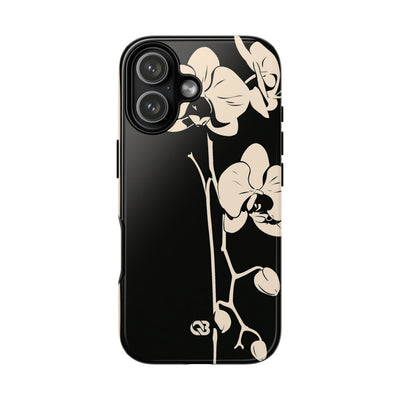 Black Tough Phone Case for iPhone - Obsidian Bone Orchid