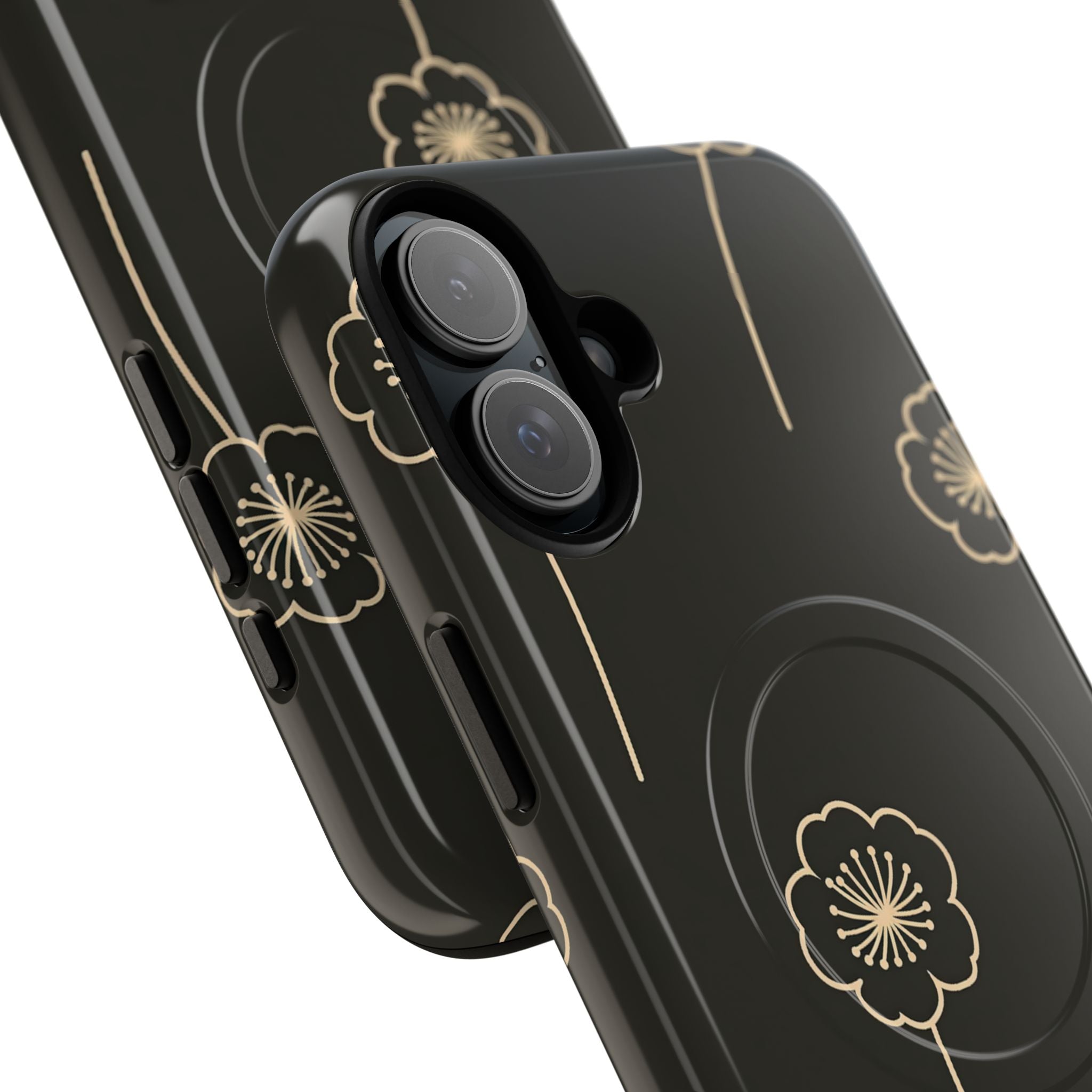 Black Tough 2.0 Magsafe Phone Case for iPhone - Obsidian Sand Petals