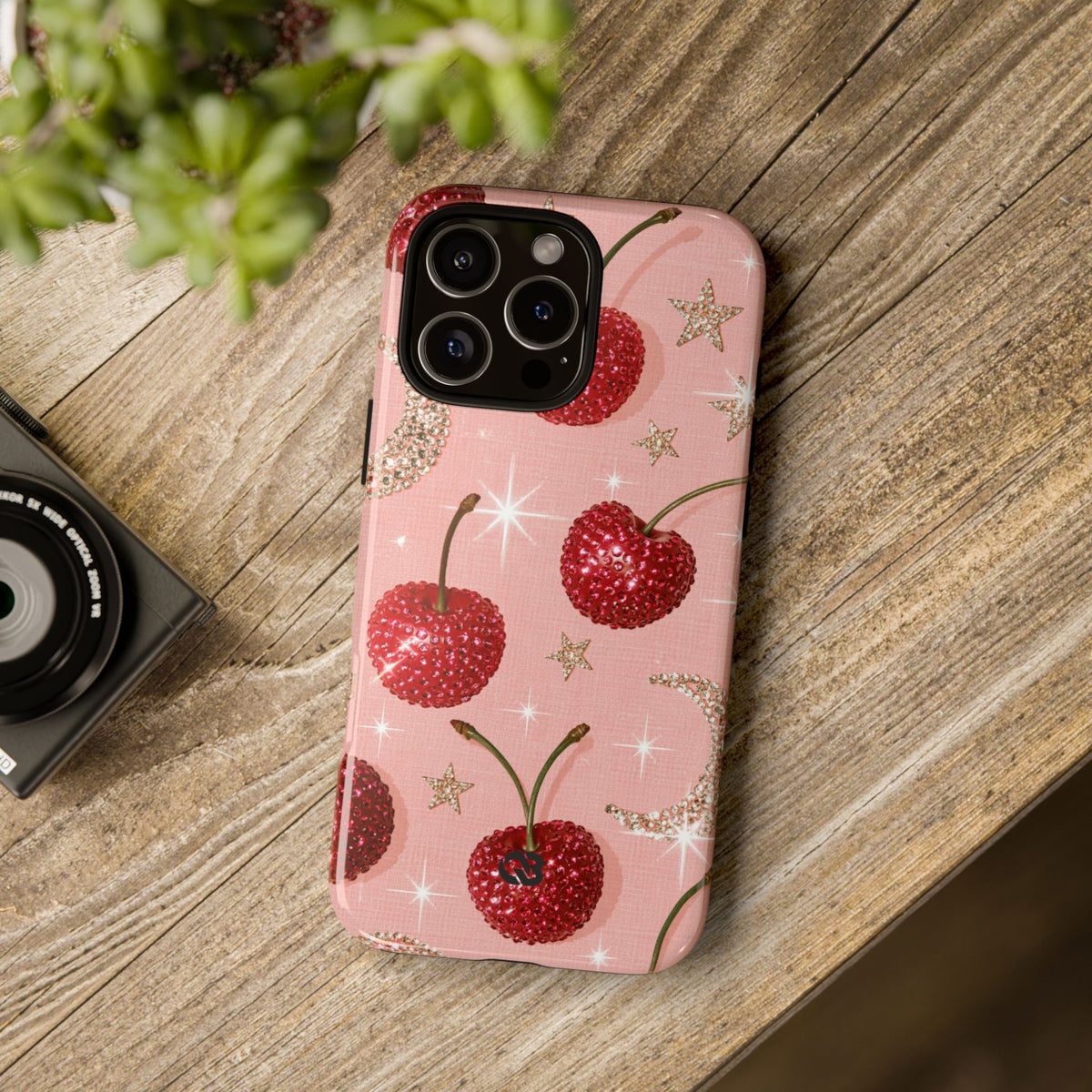Bedazzled Ruby Cherries · Tough Phone Case for iPhone · Pink