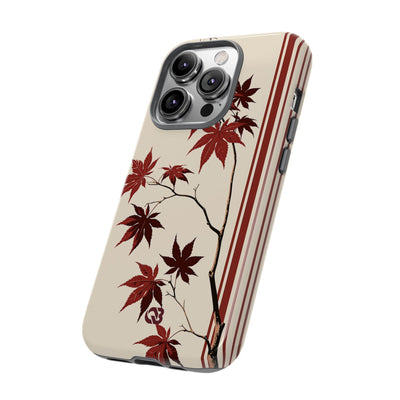 Red Tough Phone Case for iPhone - Crimson Momiji Stripe