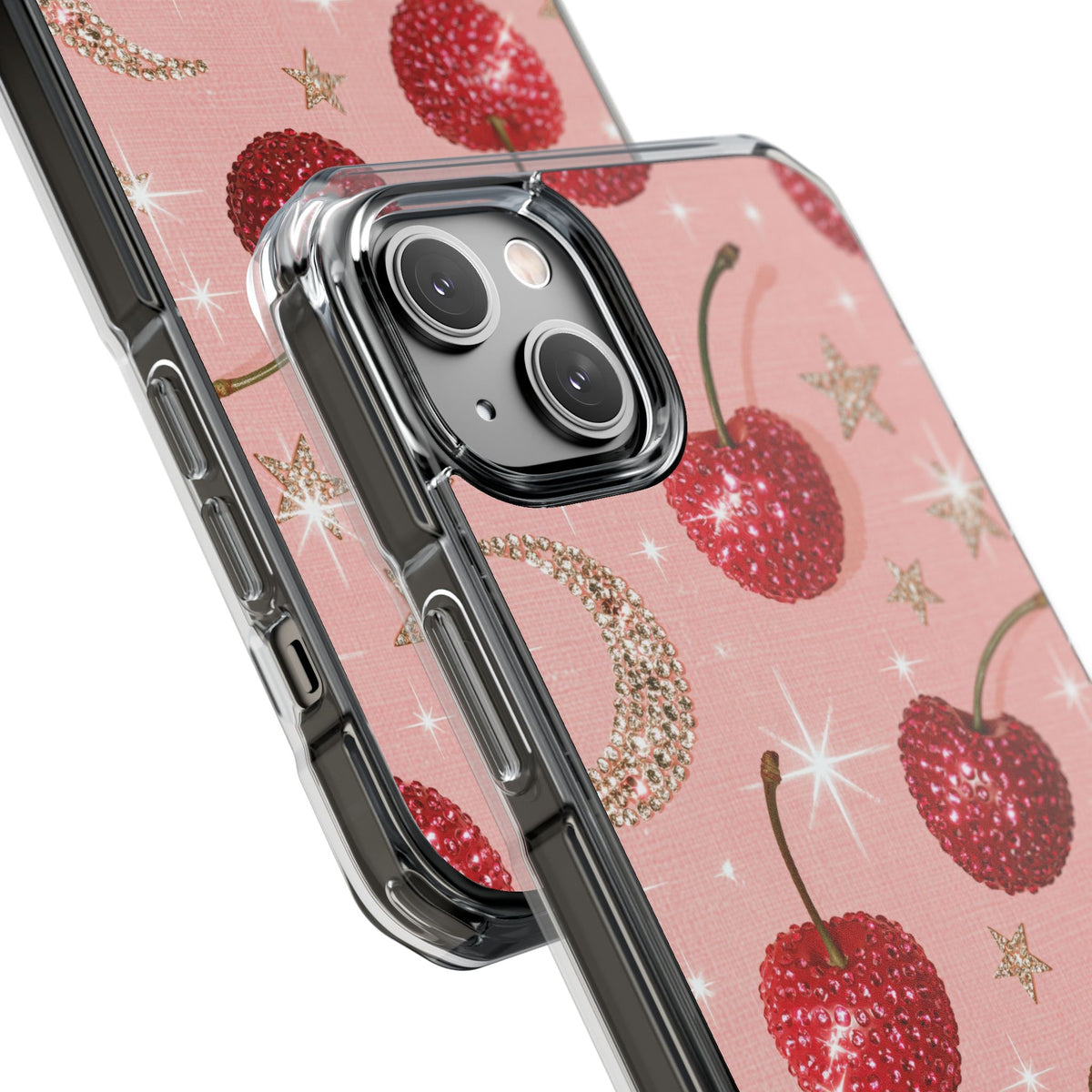 Bedazzled Ruby Cherries · Clear Impact Magnetic Phone Case for iPhone · Pink