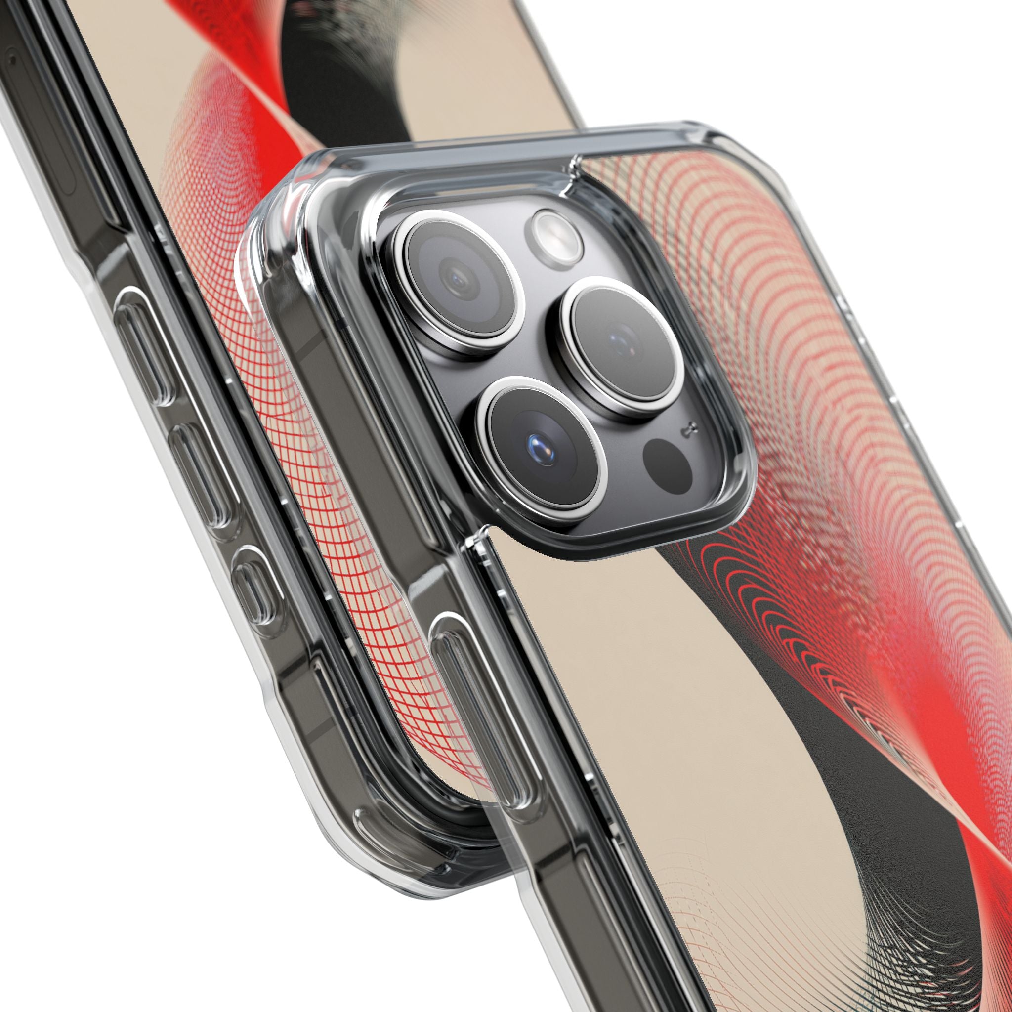 Red Impact MagSafe Phone Case for iPhone - Crimson Grid Vortex