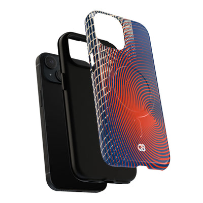 Blue Tough 2.0 Magsafe Phone Case for iPhone - Orange Orbit Grid