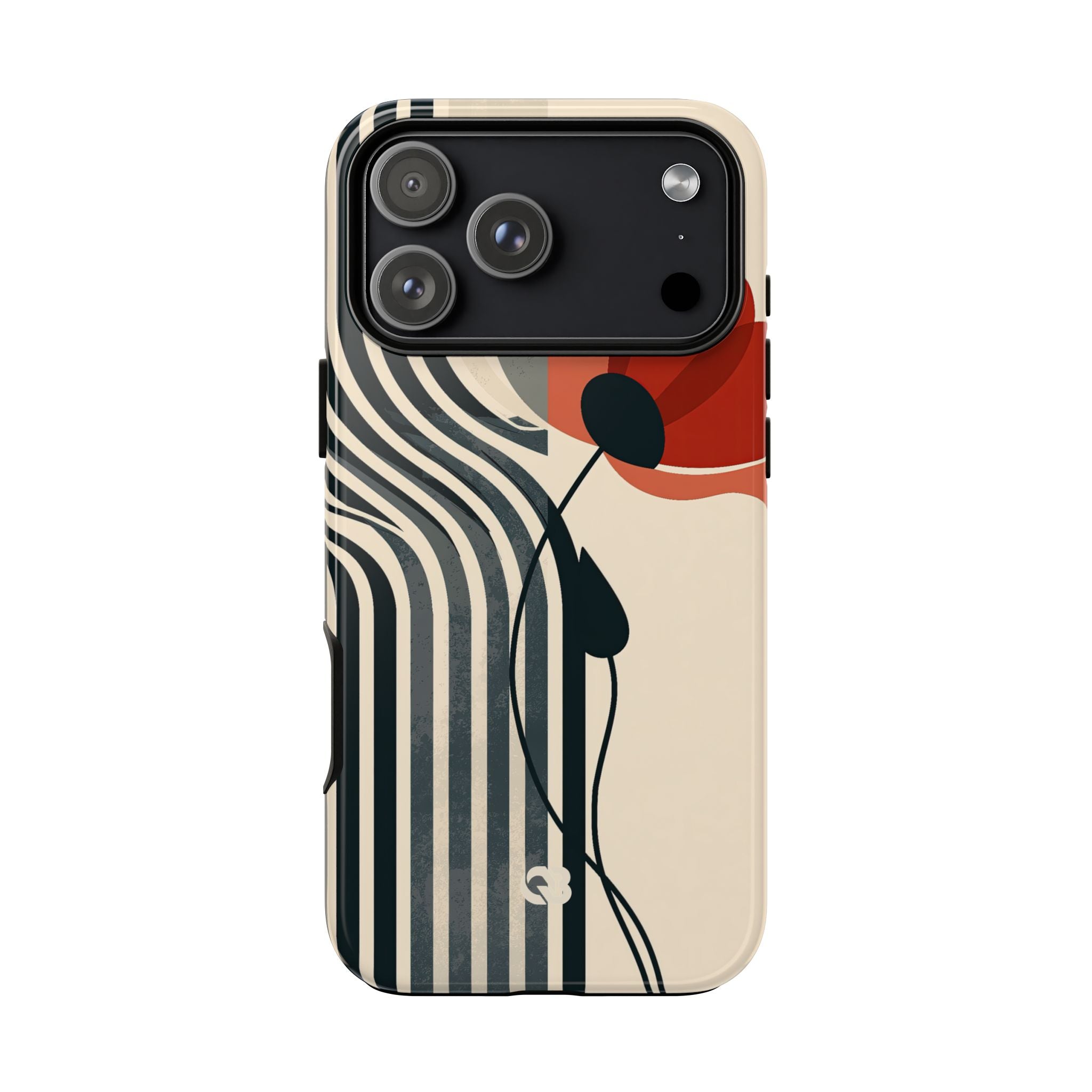 Beige Tough Phone Case for iPhone - Crimson Line Bloom