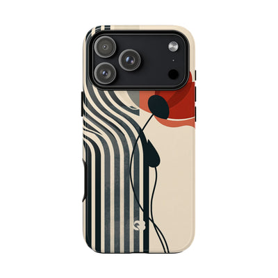 Beige Tough Phone Case for iPhone - Crimson Line Bloom
