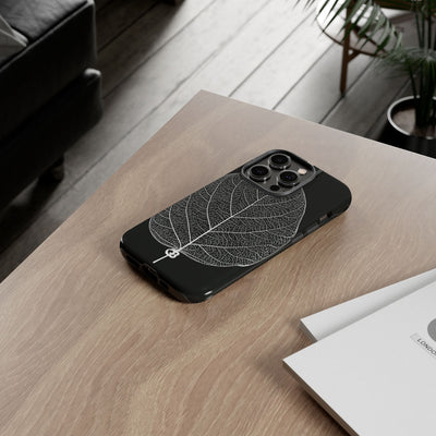 Black Tough Phone Case for iPhone - Bleached Leaf Lattice