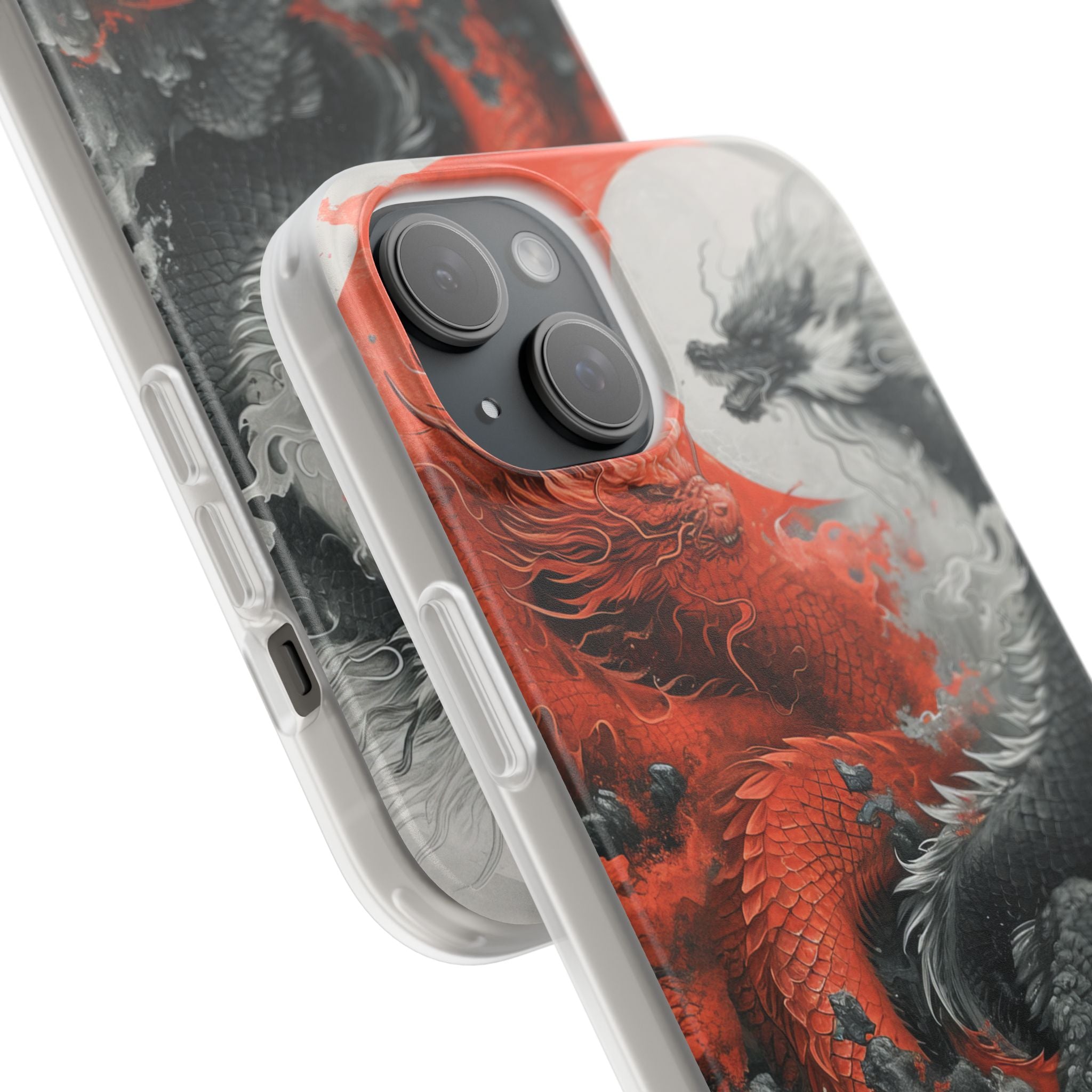 Twin Dragons Crimson iPhone 15 Plus Cover - Blød