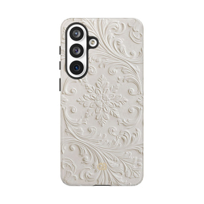 White Tough Phone Case for Samsung - Alabaster Floral Relief