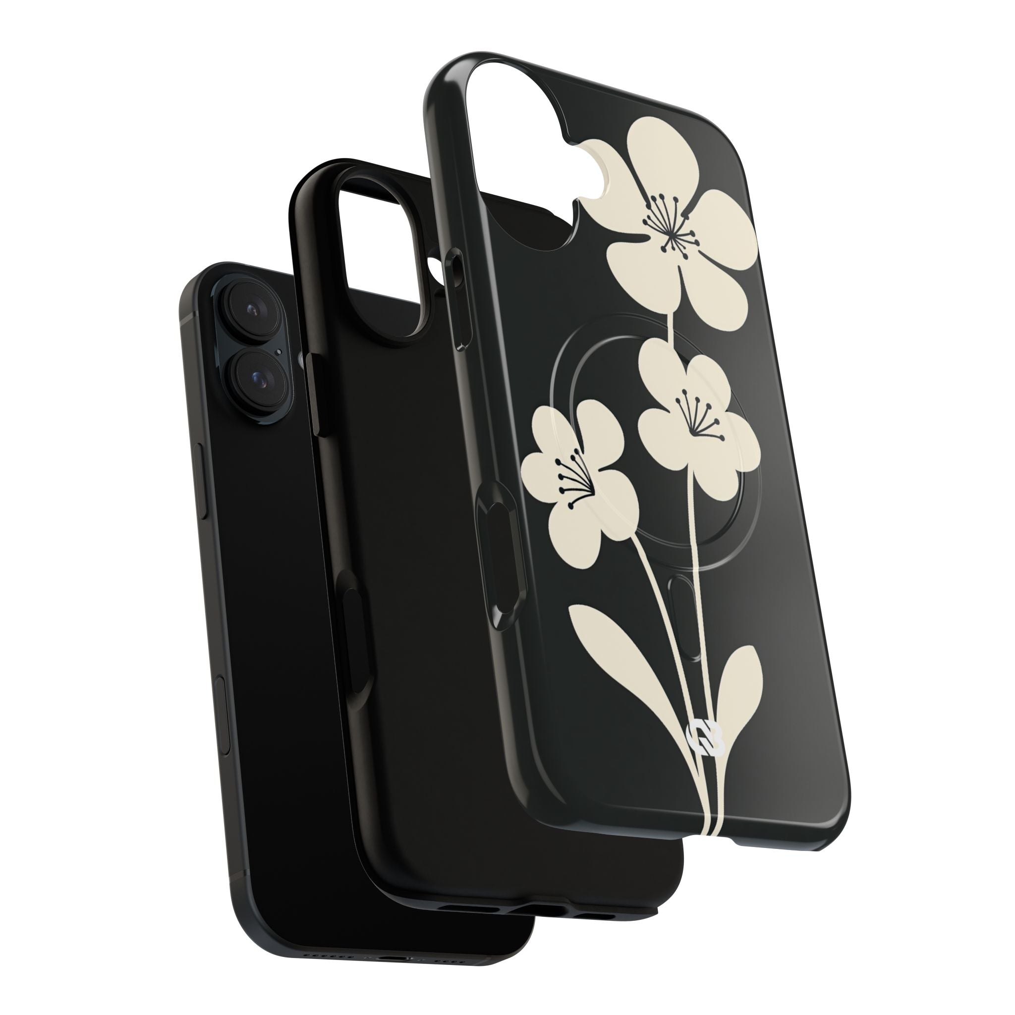 Black Tough 2.0 Magsafe Phone Case for iPhone - Obsidian Cream Bloom