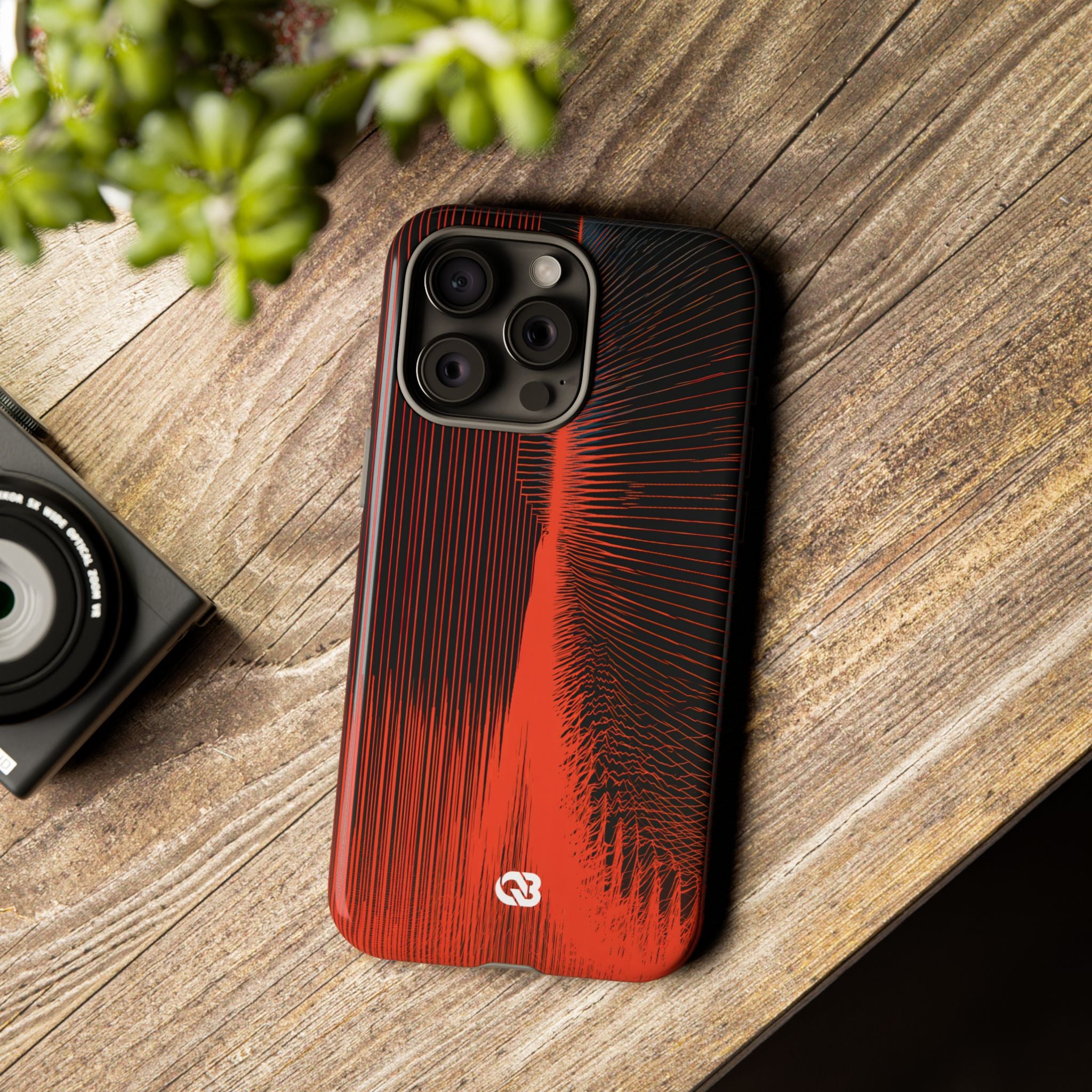 Red Tough Phone Case for iPhone - Crimson Frequency Pulse