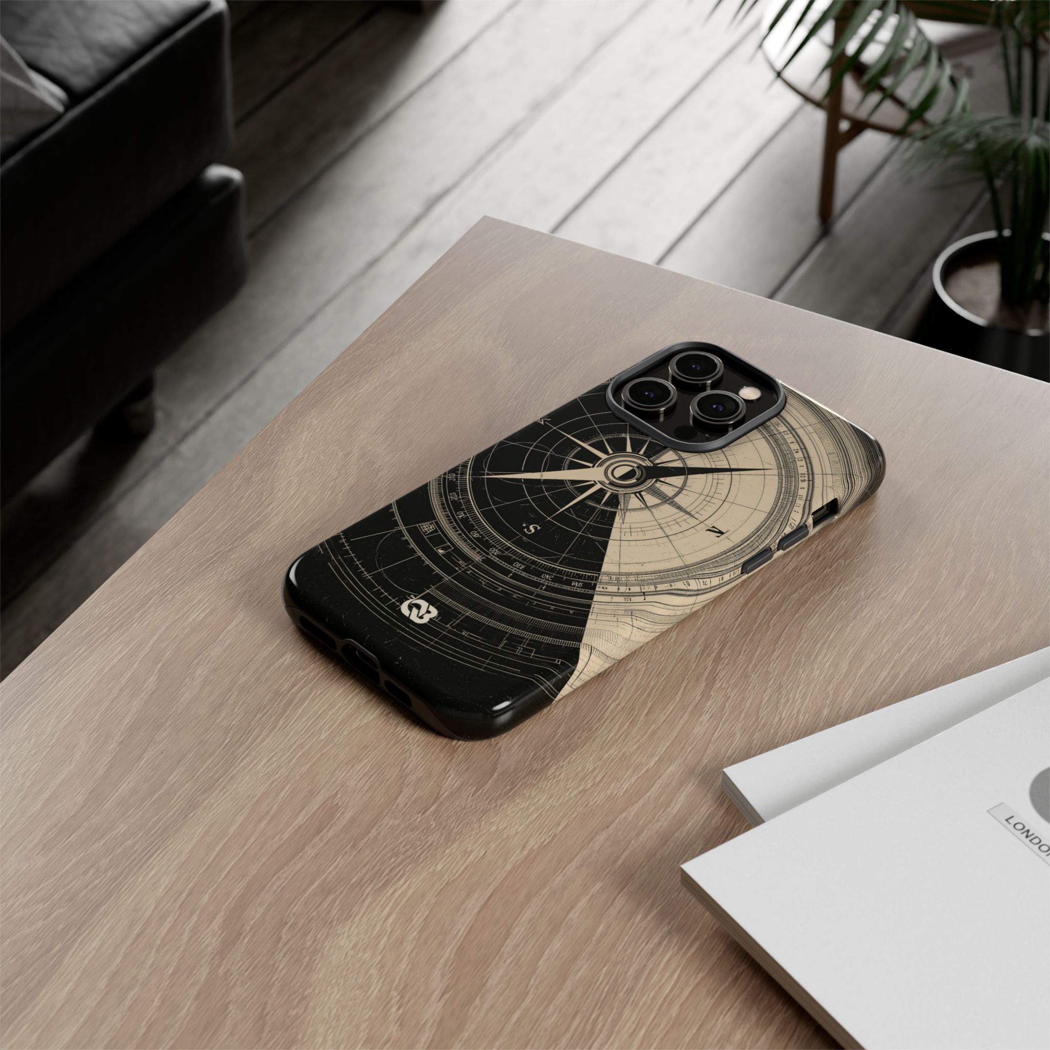 Beige Tough Phone Case for iPhone - Obsidian Nautical Blueprint