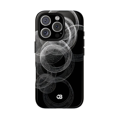 Black Tough Phone Case for iPhone - Kinetic Wireframe Orbit