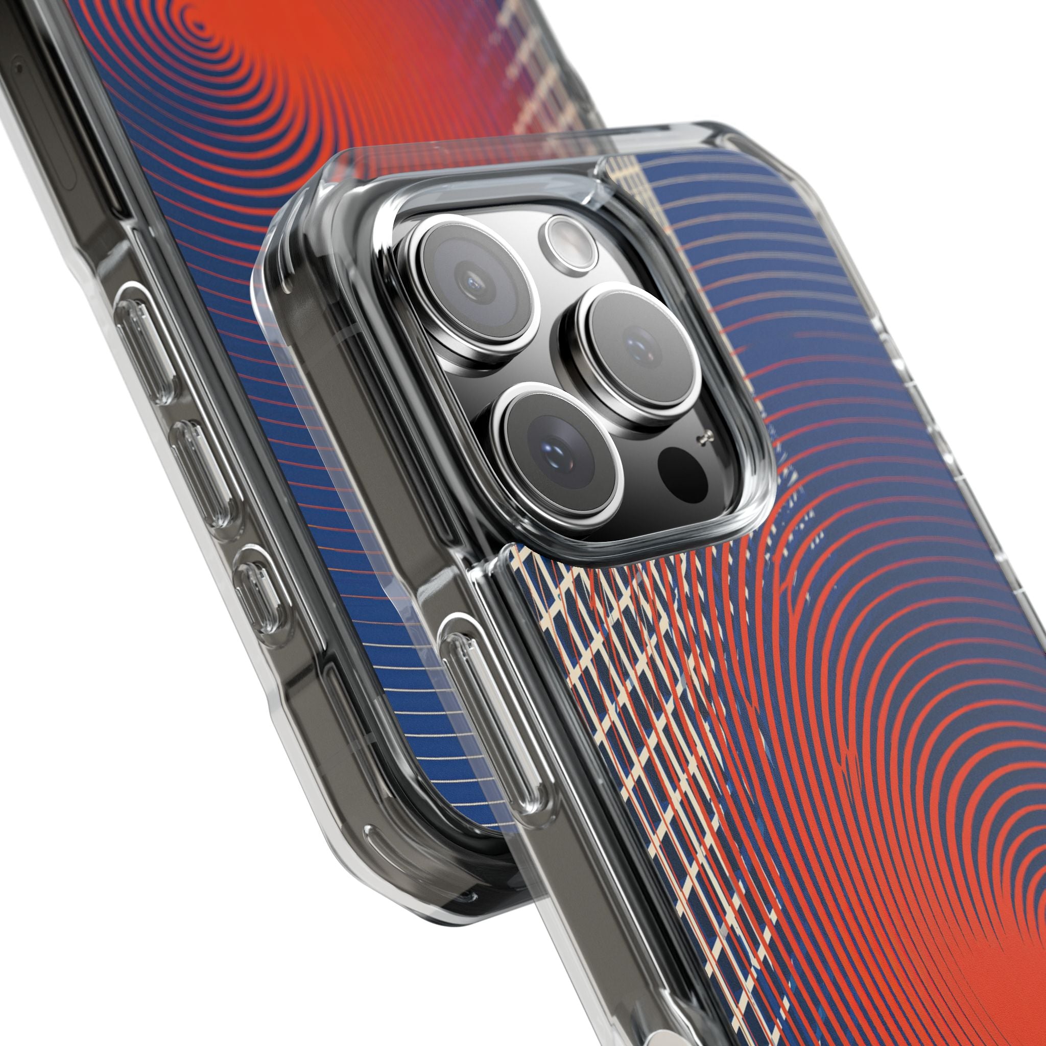 Blue Impact MagSafe Phone Case for iPhone - Orange Orbit Grid