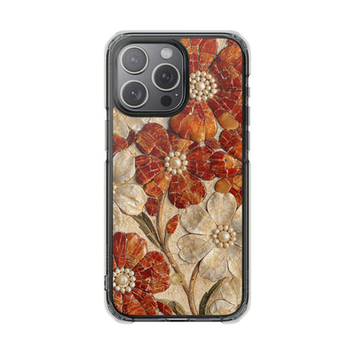 Carnelian Pearl Bloom · Clear Impact Magnetic Phone Case for iPhone · Orange