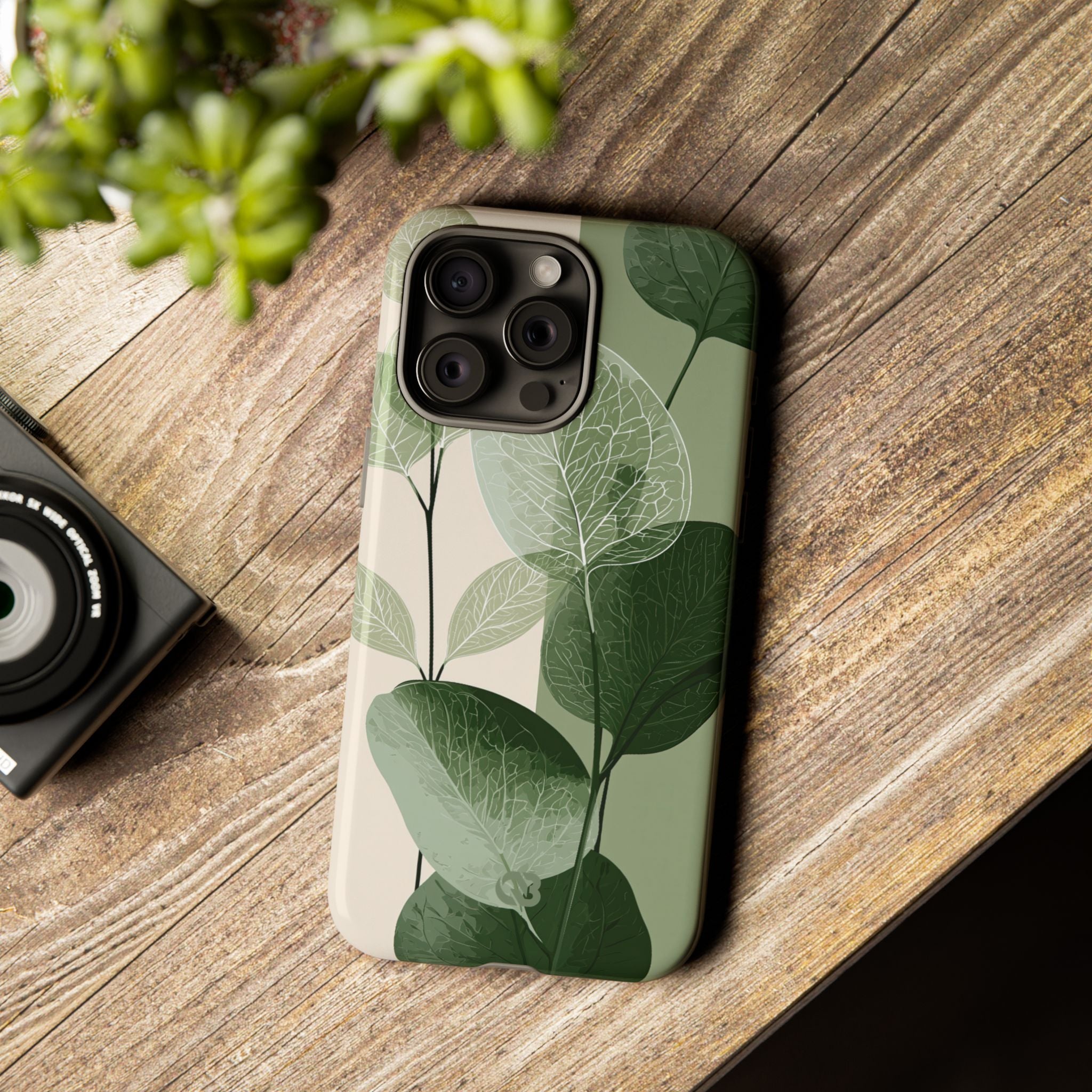 Green Tough Phone Case for iPhone - Sage Leaf Skeletals