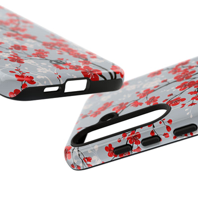 Grey Tough Phone Case for Samsung - Crimson Sakura Slate