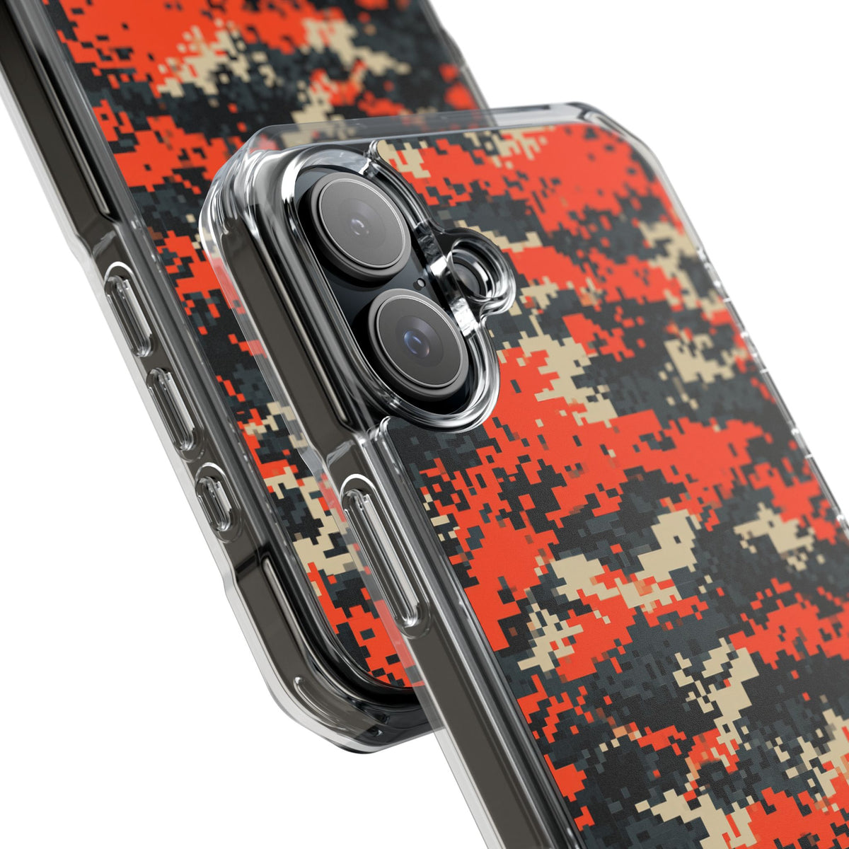 Signal Pixel Camo · Clear Impact Magnetic Phone Case for iPhone ·  Orange