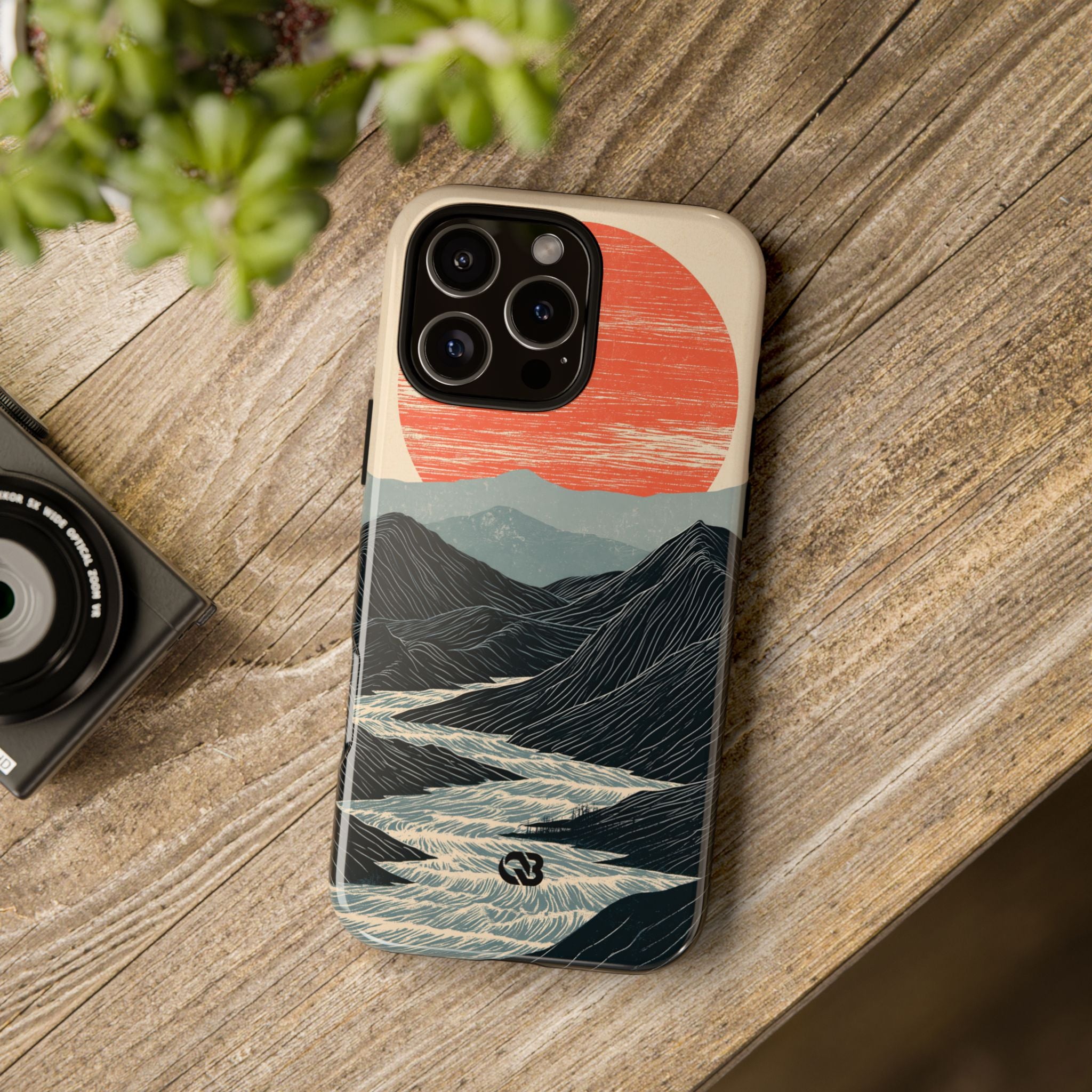 Beige Tough Phone Case for iPhone - Crimson Ridge Flow