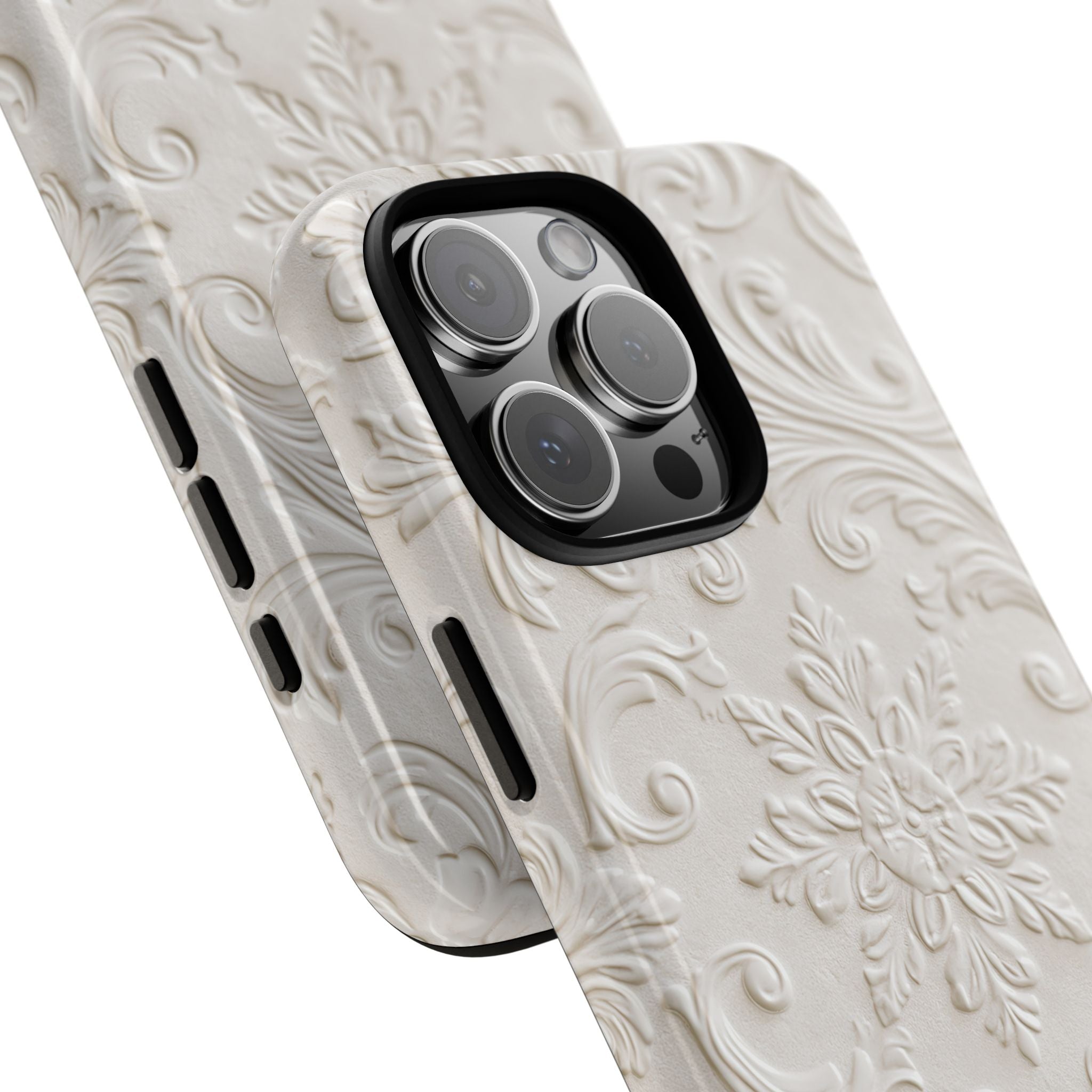White Tough Phone Case for iPhone - Alabaster Floral Relief