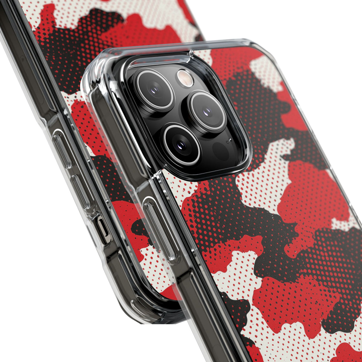 Crimson Halftone Camo · Clear Impact Magnetic Phone Case for iPhone · Red