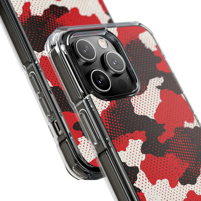 Crimson Halftone Camo · Clear Impact Magnetic Phone Case for iPhone · Red