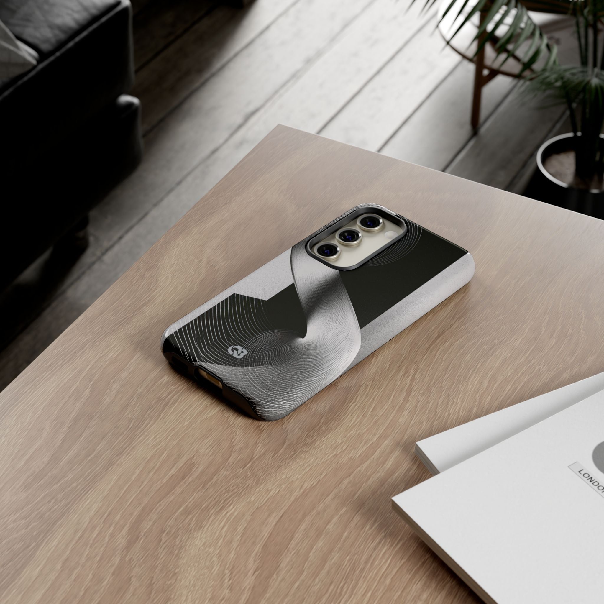 Grey Tough Phone Case for Samsung - Obsidian Moiré Wave