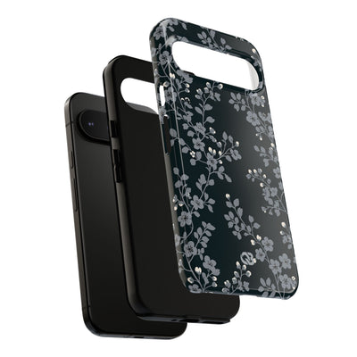 Black Tough Phone Case for Google Pixel - Midnight Slate Blossom