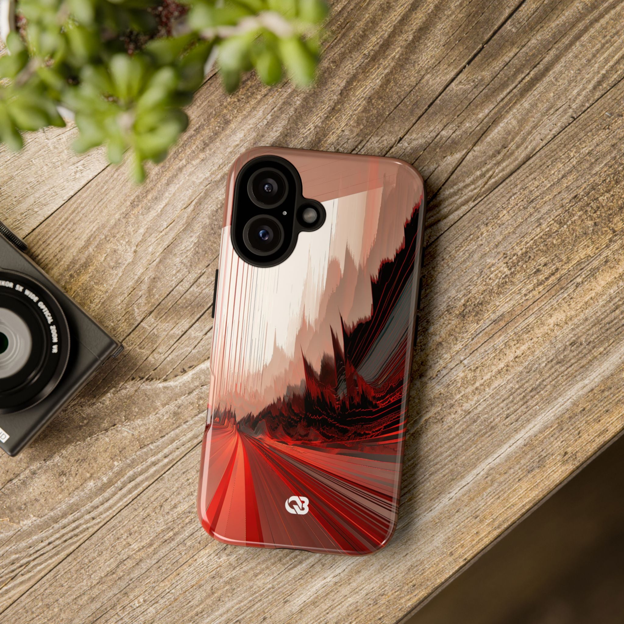 Red Tough Phone Case for iPhone - Crimson Pulse Horizon