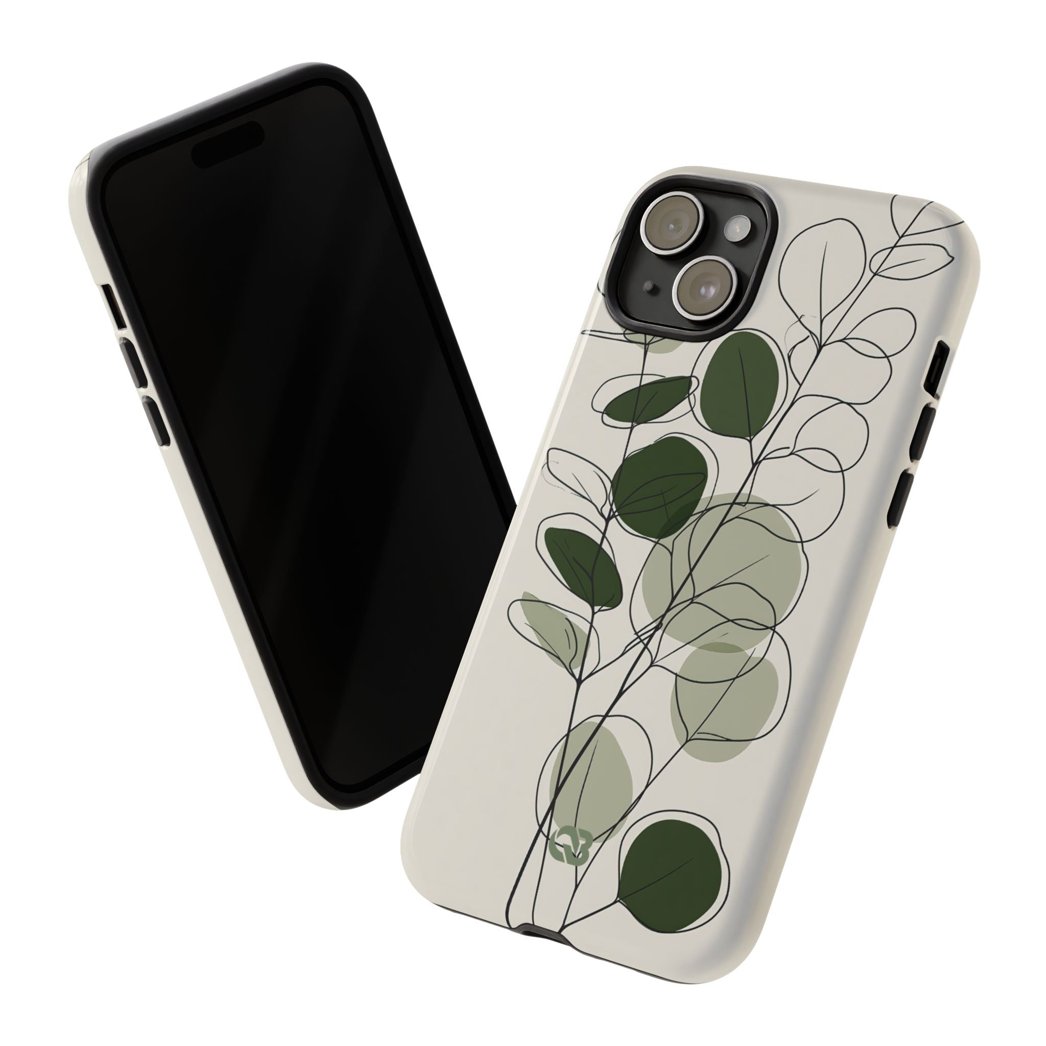 Green Tough Phone Case for iPhone - Muted Eucalyptus Sketch