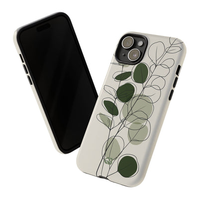 Green Tough Phone Case for iPhone - Muted Eucalyptus Sketch