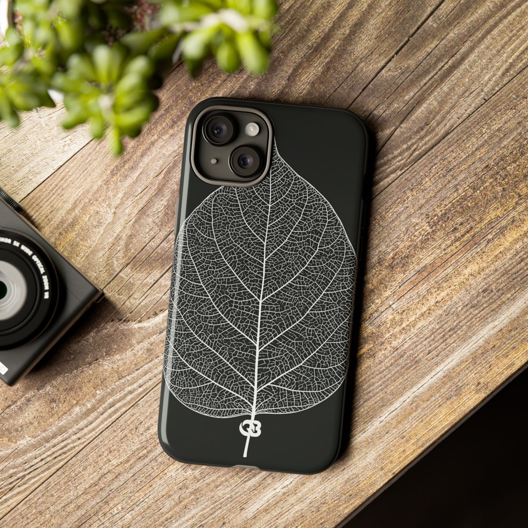 Black Tough Phone Case for iPhone - Bleached Leaf Lattice