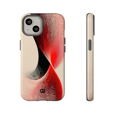 Red Tough Phone Case for iPhone - Crimson Grid Vortex
