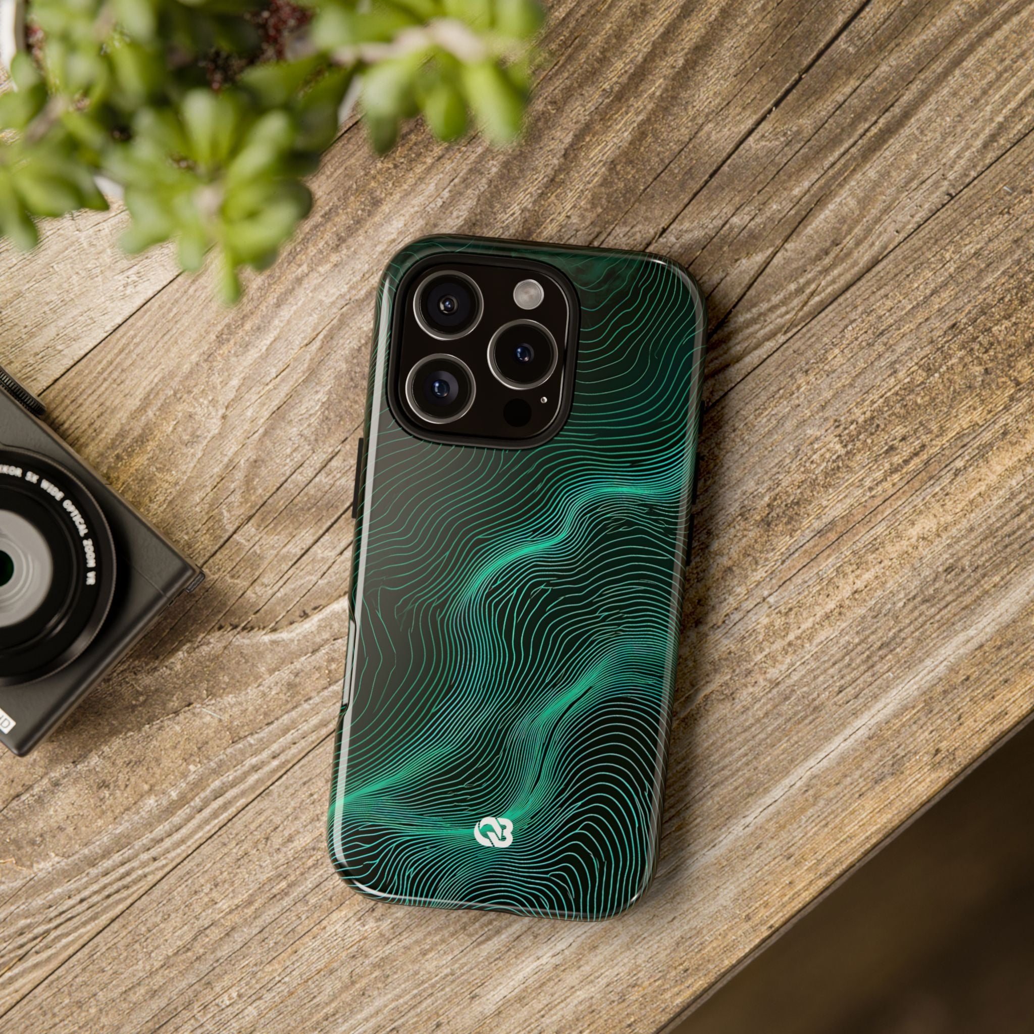 Teal Tough Phone Case for iPhone - Neon Jade Contour