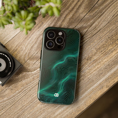 Teal Tough Phone Case for iPhone - Neon Jade Contour
