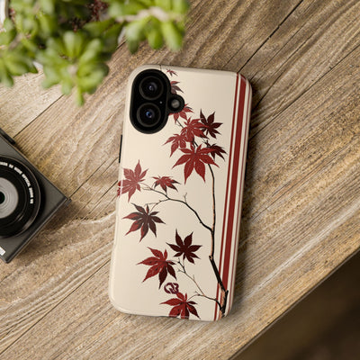 Red Tough Phone Case for iPhone - Crimson Momiji Stripe