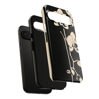 Black Tough Phone Case for Google Pixel - Obsidian Bone Orchid