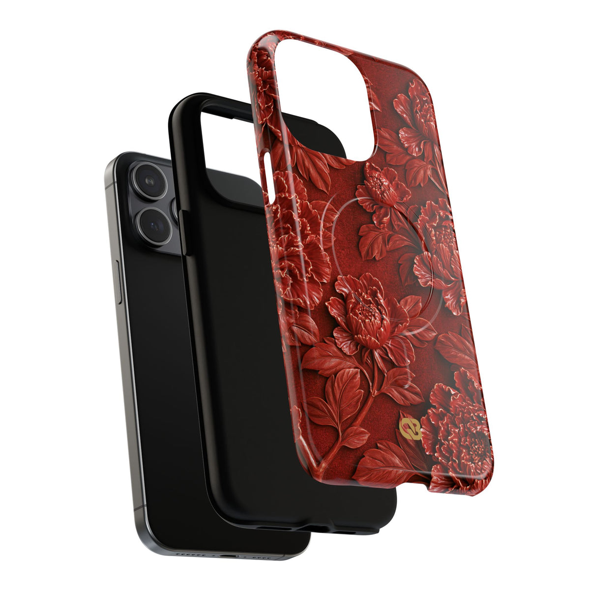 Cinnabar Peony Relief · Tough 2.0 Magnetic Phone Case for iPhone · Red