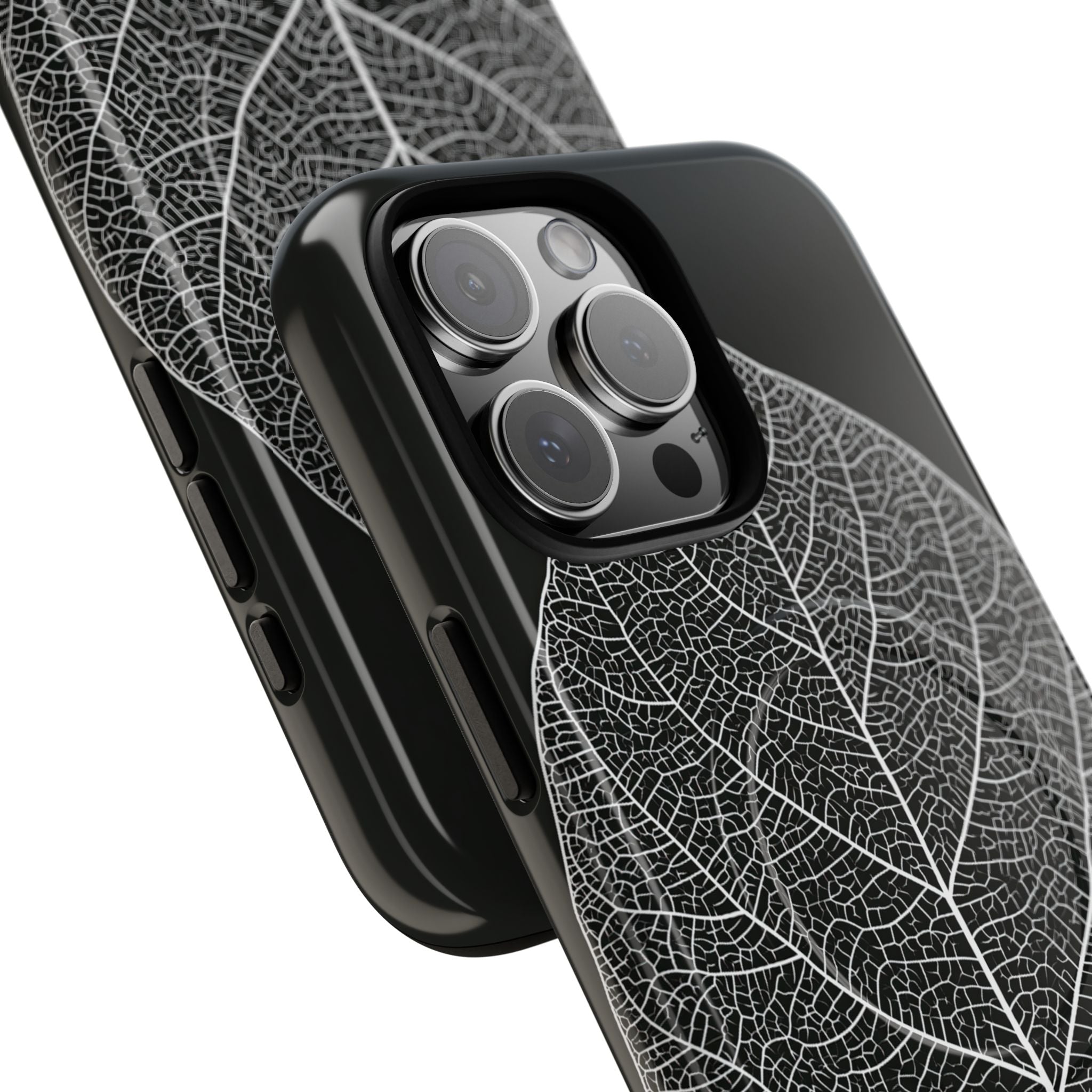 Black Tough 2.0 Magsafe Phone Case for iPhone - Bleached Leaf Lattice
