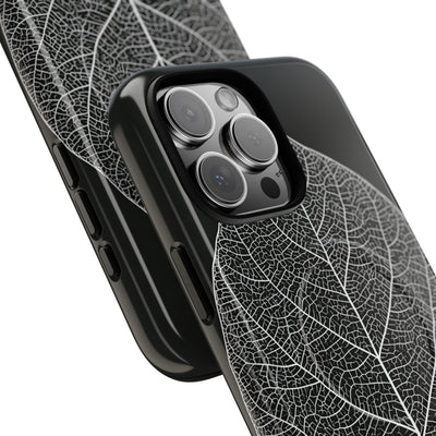 Black Tough 2.0 Magsafe Phone Case for iPhone - Bleached Leaf Lattice