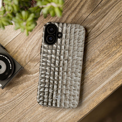 Beige Tough Phone Case for iPhone - Bone Spiked Grid
